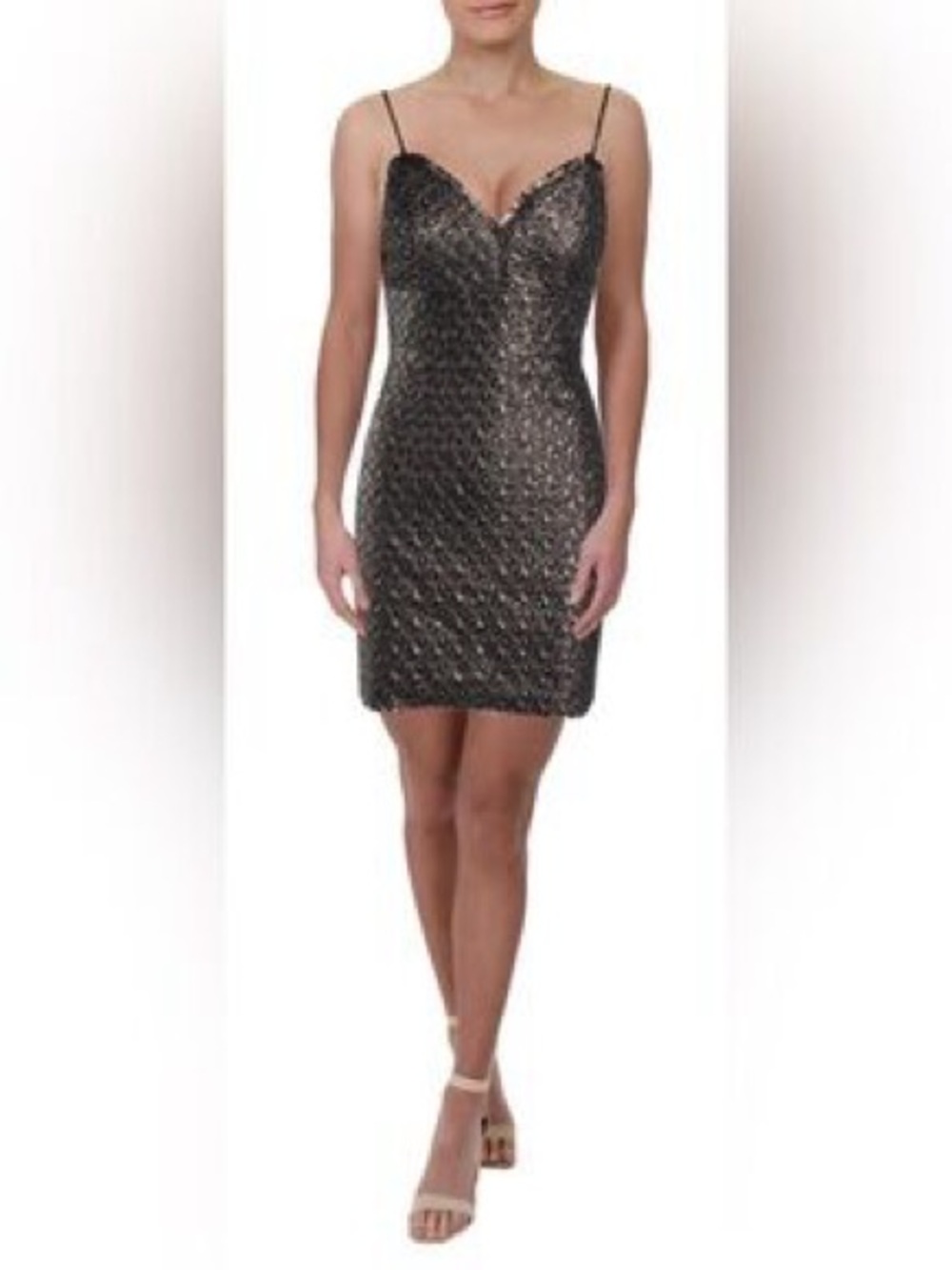 Romeo & Juliet Couture Metallic Bronze Textured Mini Dress